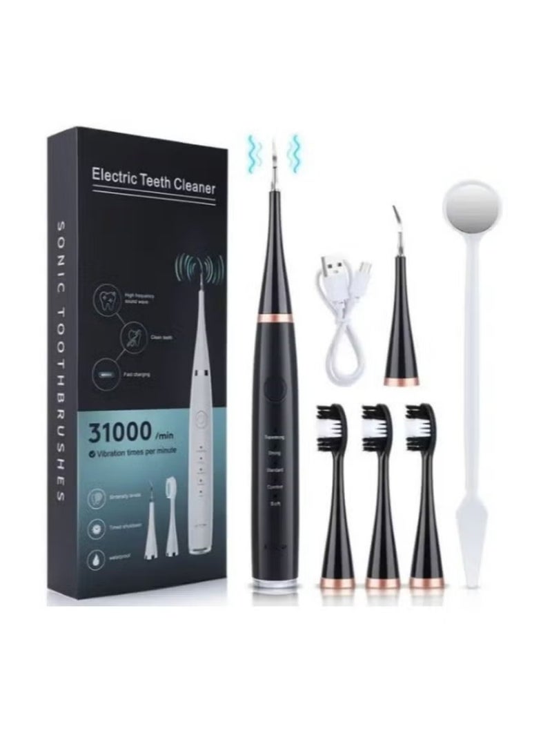 FIRSTAR Electric Toothbrush Ultrasonic Teeth Cleaner 6 in 1 Black for Plaque Removal Teeth Whitening and Stain Removal - Image 1