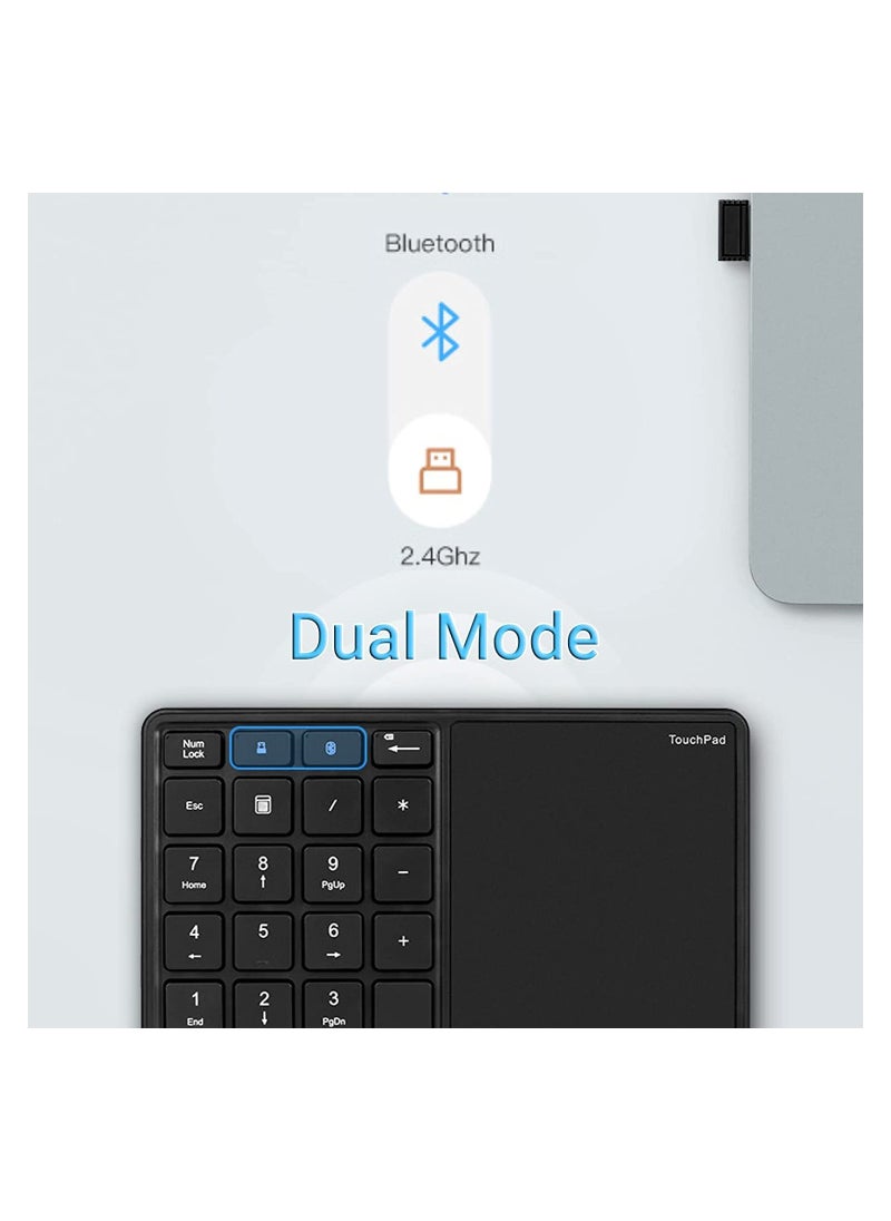 SYOSI - 2.4G Wireless Numeric Keypad with Touchpad, 22 Keys Portable Bluetooth Number Pad, Financial Accounting USB C Rechargeable Number KeyboardBlack - Image 1