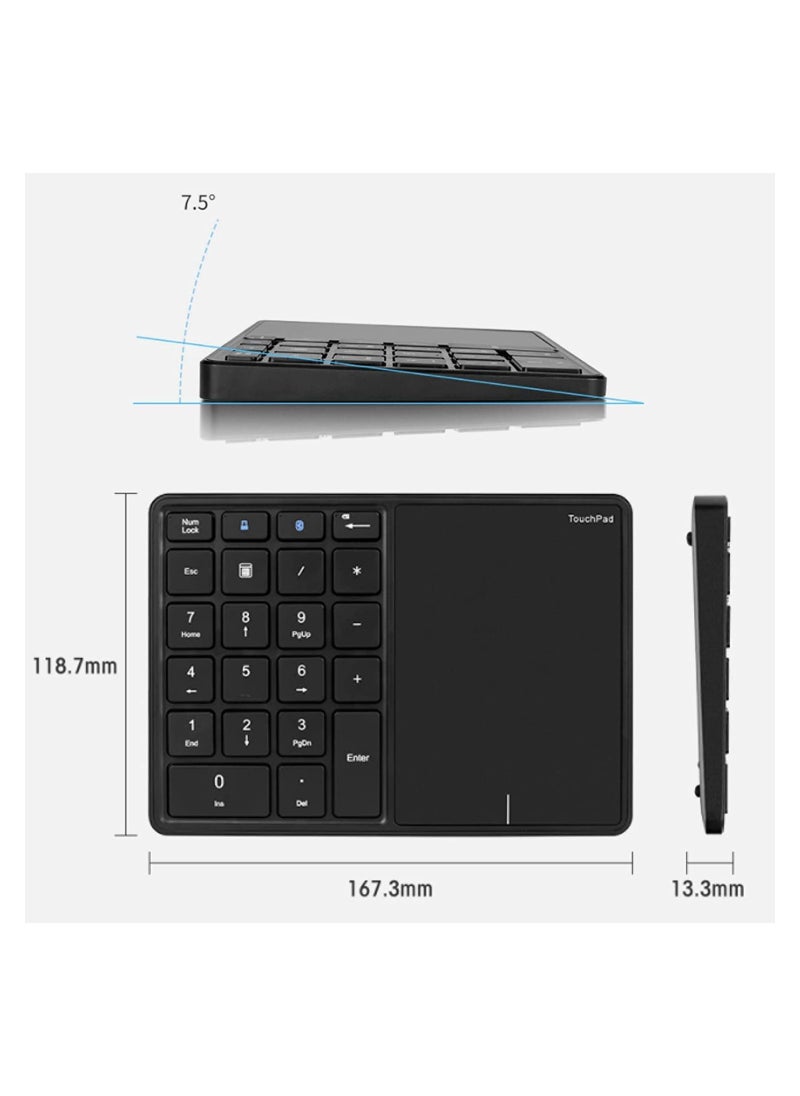 SYOSI - 2.4G Wireless Numeric Keypad with Touchpad, 22 Keys Portable Bluetooth Number Pad, Financial Accounting USB C Rechargeable Number KeyboardBlack - Image 1