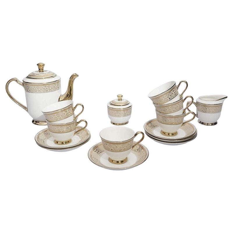 lvook Gold Tea Set Cups and Saucer with Kettle Set Bone China Tea Set 15Pieces - Image 1