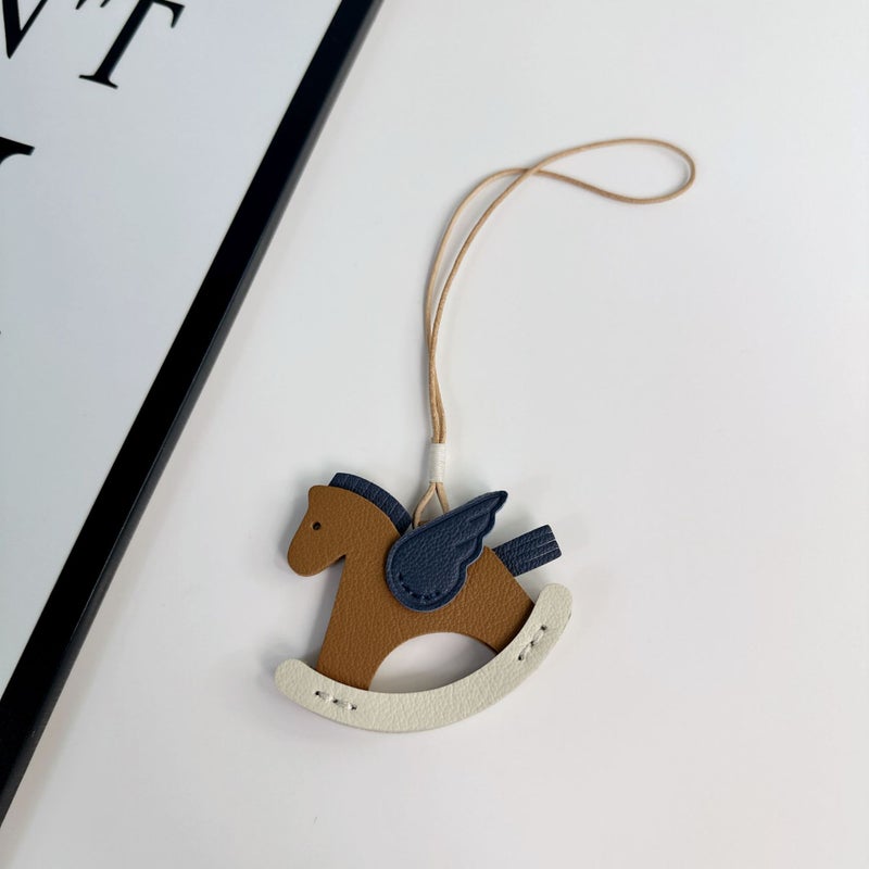 Bag Accessories Pegasus Pendant Handmade Wax Line Genuine Leather Rocker Horse Pendant Keychain Car Accessory - Image 1