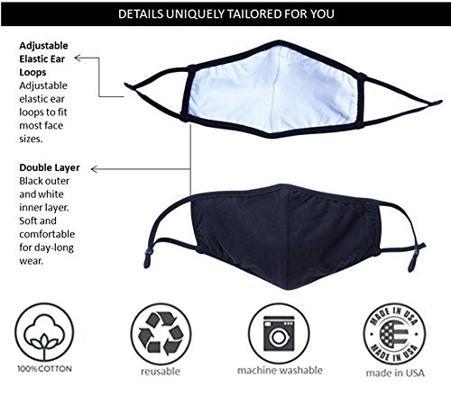 Simlu 6 Pack Premium Fabric Face Mask Reusable with Adjustable Elastic 2 LayerCotton Breathable Nose Wire Black Cloth face Mask Washable Fits Men Women and Kids Made In USA - Image 5