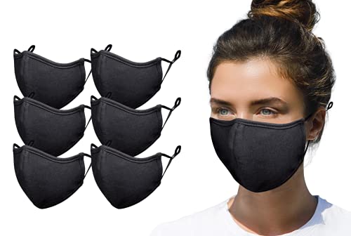 Simlu 6 Pack Premium Fabric Face Mask Reusable with Adjustable Elastic 2 LayerCotton Breathable Nose Wire Black Cloth face Mask Washable Fits Men Women and Kids Made In USA - Image 2