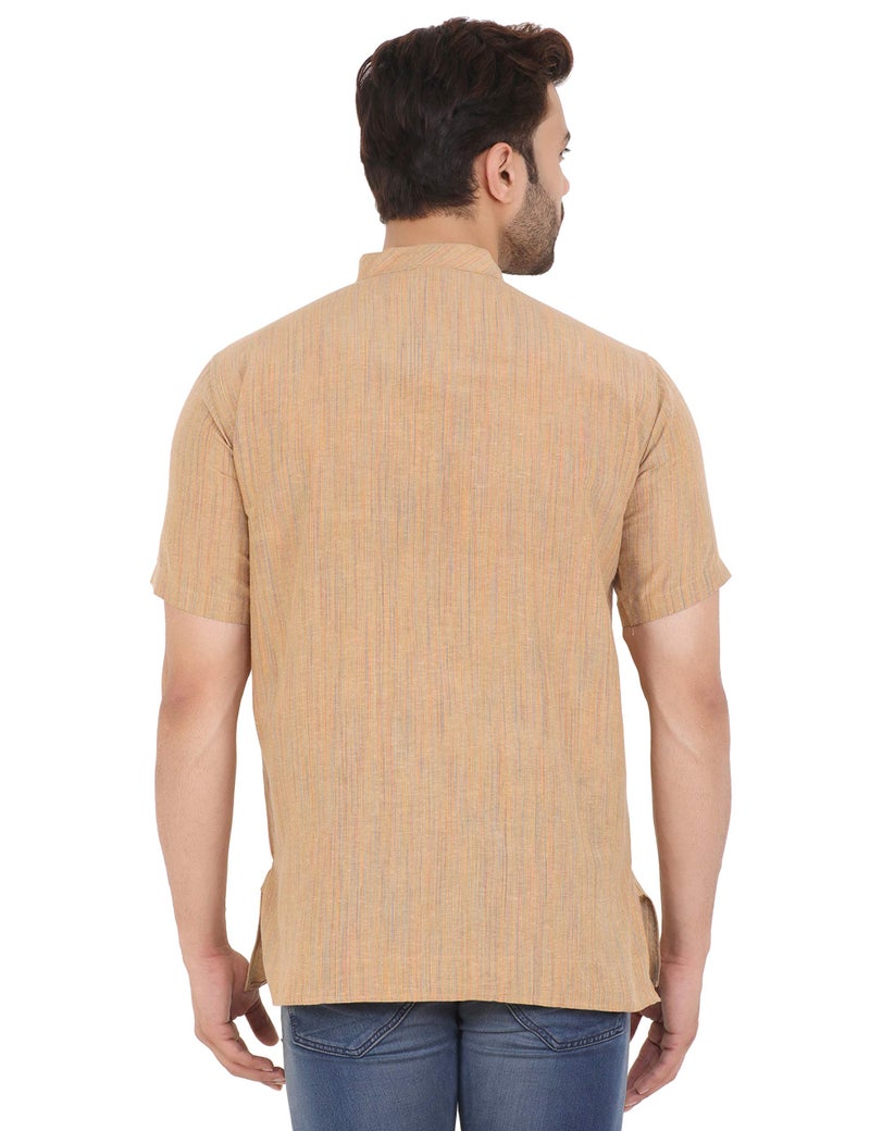 LATEST CHIKAN Men's Cotton Regular Textured Short Kurta Half Sleeves - SK-DJ-BG-44 Beige - Image 2