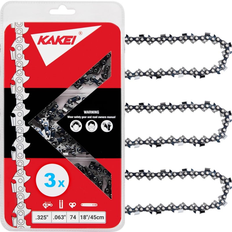 KAKEI Chainsaw Chain 18 Inch .325" Pitch .063" Gauge 74 Drive Links- 26RS 74 Fits Stihl MS271 Farm Boss, MS291, MS311 and More- 36390050074, V74 (3 Chains) - Full Chisel - Image 1