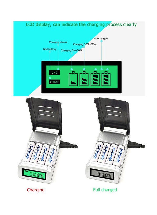 LCD Display 4 Slots Intelligent Battery Charger for AA /AAA Rechargeable Batteries Models:US plug Black - Image 4