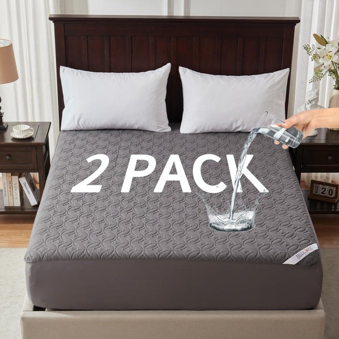2 PACK WATERPROOF MATTRESS PROTECTOR QUEEN SIZE MATTRESS PAD NOISELESS WITH DEEP POCKET 618 DEPTH SOFT BREATHABLE DIRTPROOF BED MATTRESS COVER WASHABLE FOR HOME BEDROOM HOTEL GRAY