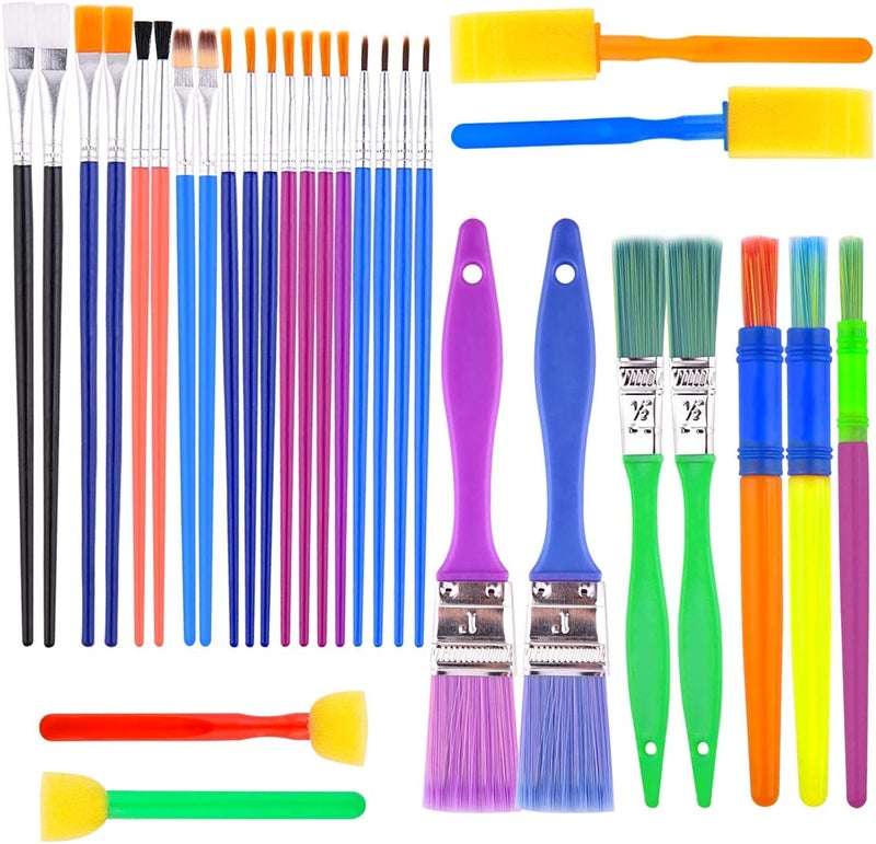 Worison 30 Pieces Paint Brushes Colorful Artist Paint Brush Set Mix Sizes for Watercolor, Acrylic and Tempera Paints(Plastic) - Image 1
