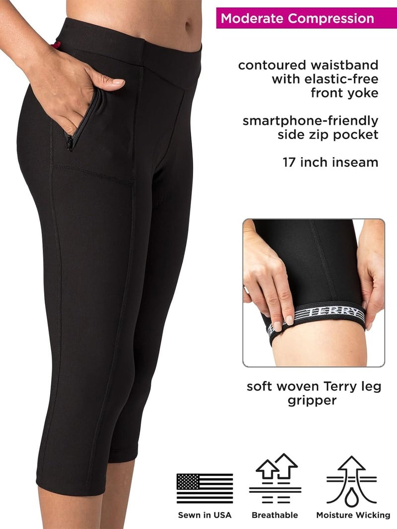Terry Cycling Clothes for Women, Bike Knicker, Padded Cycling Capris Women with Padding Pocket Bike Chamois Reg & Plus Size - Image 3