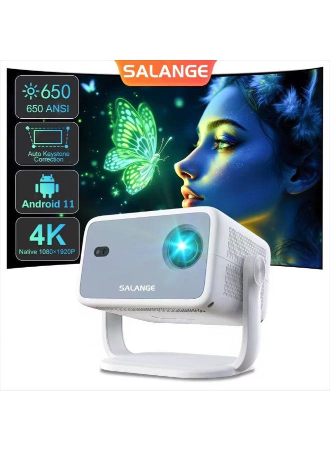 Salange Smart Projector with WiFi and Bluetooth, Android 13 with Netflix, 1080P Native 4K Support, 650 ANSI Lumen, Electric Focus & Auto Keystone, Built in Apps, Mini Portable Projector for Outdoor Movies Home Theater - Image 1