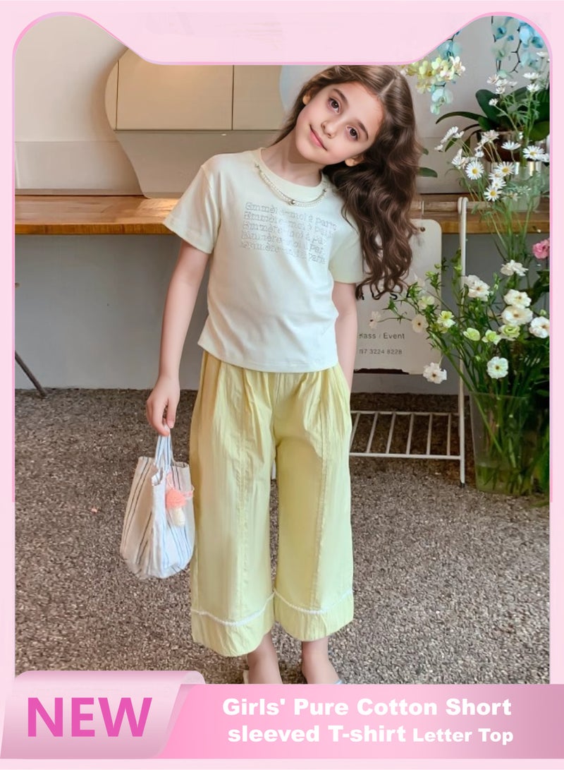 Coco Xiao Ai girls' pure cotton short-sleeved T-shirt, new summer children's T-shirt,fashionable mid-child letter top  - Image 2