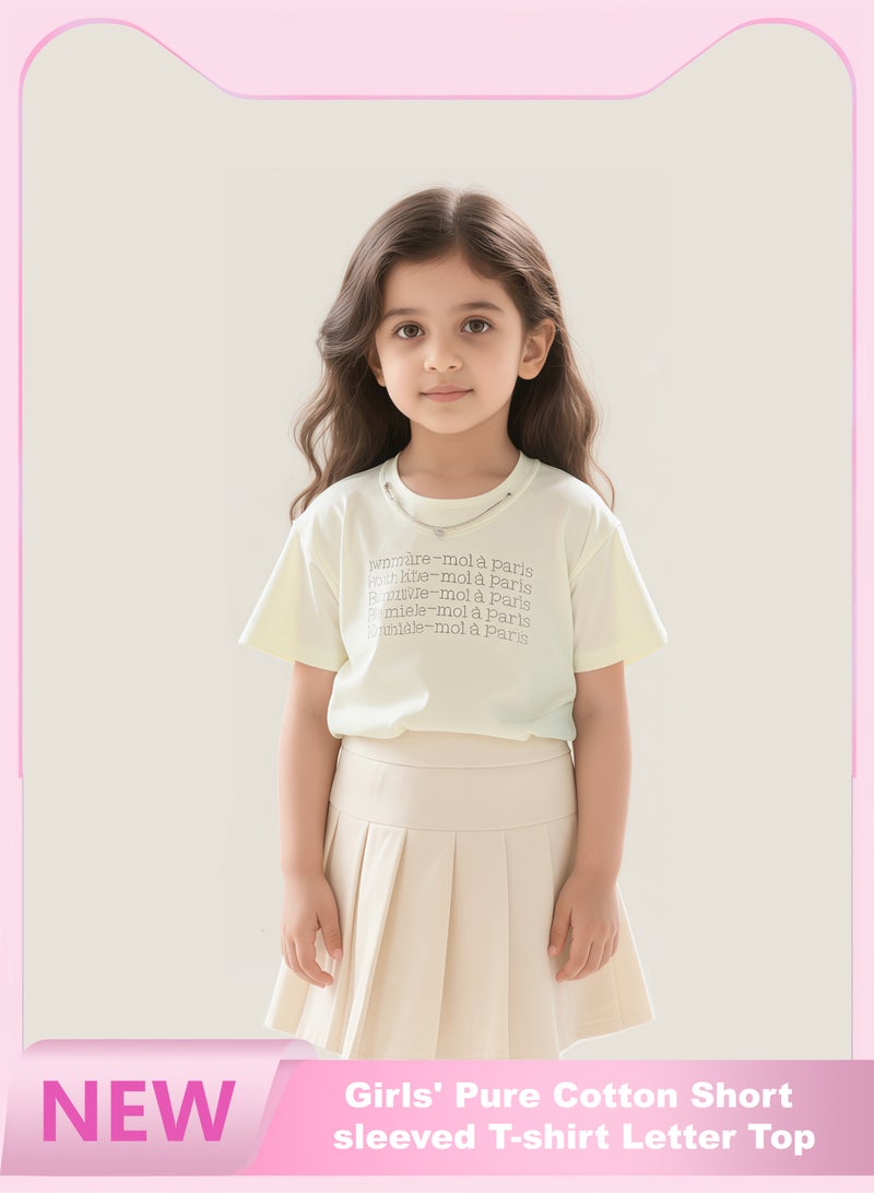 Coco Xiao Ai girls' pure cotton short-sleeved T-shirt, new summer children's T-shirt,fashionable mid-child letter top  - Image 1