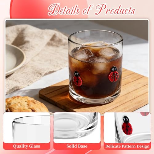 Sel Natural 14 Ounce Icon Juice Glasses, Aesthetic Cocktail & Old Fashioned Drinking Glasses, Iconic Clear Glass Cups for Women, Sister, Friend & Party Gifts (Ladybug) - Image 3
