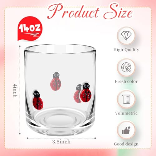 Sel Natural 14 Ounce Icon Juice Glasses, Aesthetic Cocktail & Old Fashioned Drinking Glasses, Iconic Clear Glass Cups for Women, Sister, Friend & Party Gifts (Ladybug) - Image 2