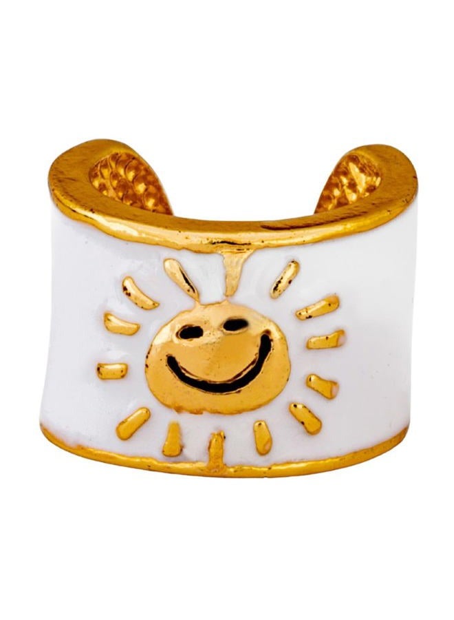 Charmed Gold Smiling Sun Stethoscope Charm, Happy Smiling Gold Sunshine on White Backdrop, Brighten The Day of a Healthcare Professional, Great Gift, Crafted cleanable Metal, Gold, 0.5” Ring - Image 1