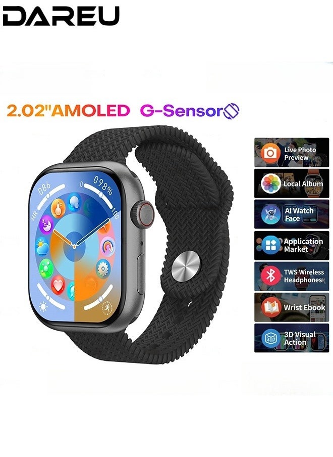 داريو - ساعة ذكية بشاشة AMOLED بحجم 2.02 بوصة مع تفاعل بالذكاء الاصطناعي، مستشعر الجاذبية، اتصال سماعات TWS، كاميرا عن بُعد، مراقبة صحية، وتوسيع سوق التطبيقات للرجال والنساء - Image 1