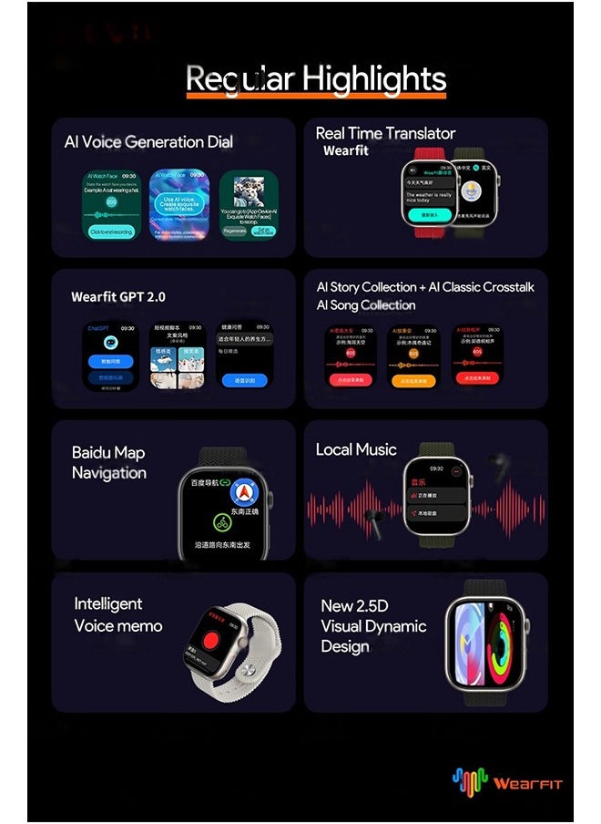 داريو - ساعة ذكية بشاشة AMOLED بحجم 2.02 بوصة مع تفاعل بالذكاء الاصطناعي، مستشعر الجاذبية، اتصال سماعات TWS، كاميرا عن بُعد، مراقبة صحية، وتوسيع سوق التطبيقات للرجال والنساء - Image 1