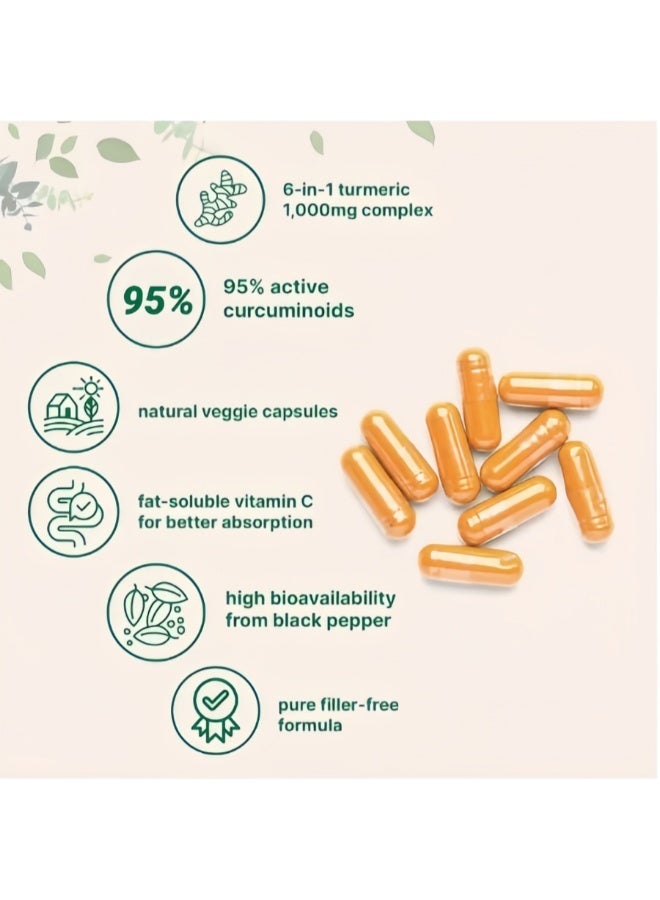 Micro Ingredients Pure Turmeric Curcumin 95, 1000mg 6-in-1 Complex with Ginger, Bee Propolis, Black Pepper Extract, MCT Oil & Fat-Soluble Vitamin C, 240 Veggie Capsules (2 Pack x 120), High Bioavailability Joint & Antioxidant Support, Non-GMO, Easy to Swallow - Image 2