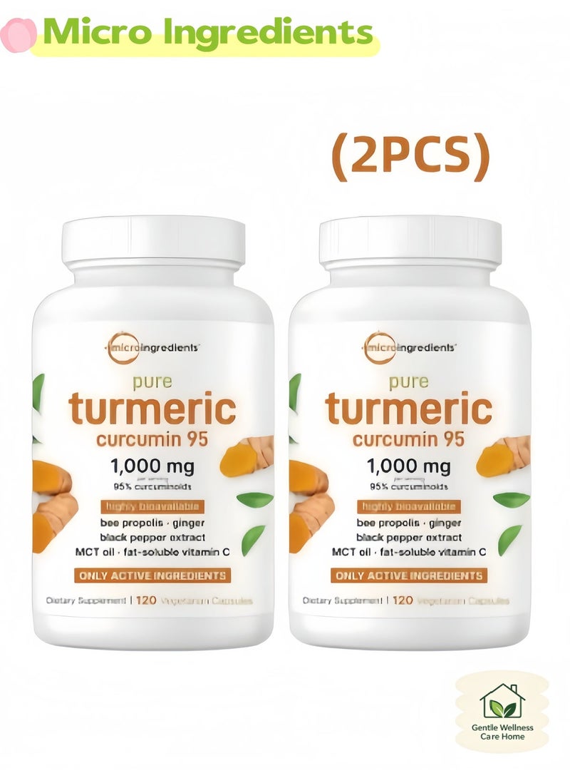 Micro Ingredients Pure Turmeric Curcumin 95, 1000mg 6-in-1 Complex with Ginger, Bee Propolis, Black Pepper Extract, MCT Oil & Fat-Soluble Vitamin C, 240 Veggie Capsules (2 Pack x 120), High Bioavailability Joint & Antioxidant Support, Non-GMO, Easy to Swallow - Image 1