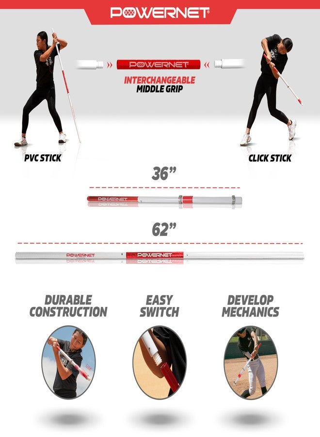 PowerNet Combo PVC/Click Stick Baseball Swing Trainer | Interchangeable Attachments Also for Softball | Training Bat for Creating Maximum Bat Speed at Contact - Image 3