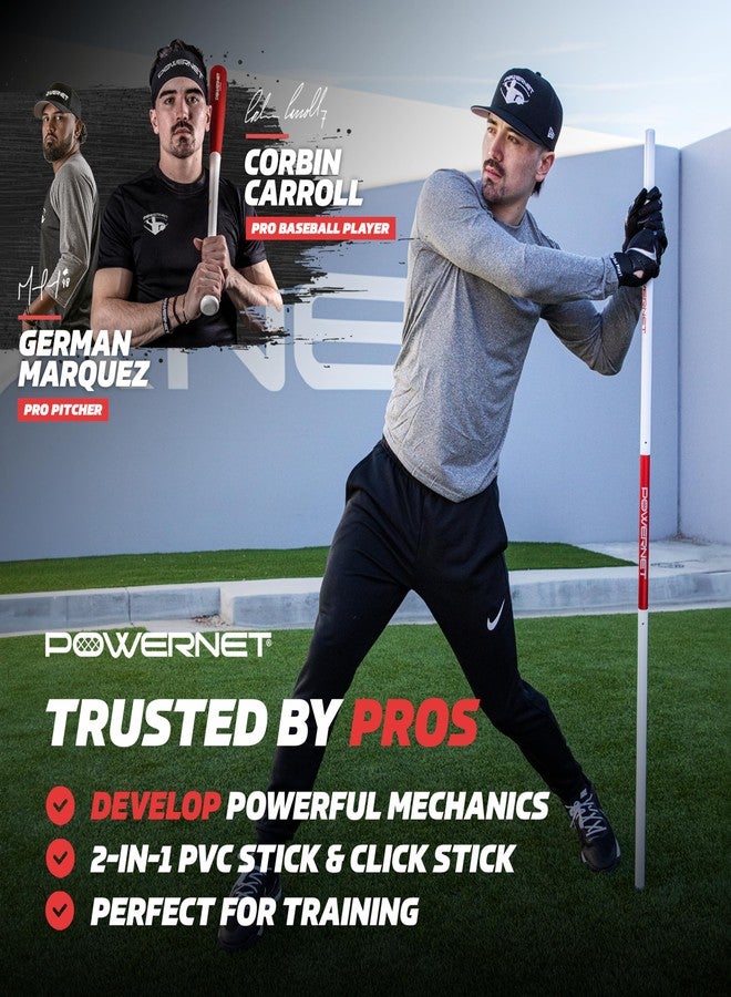PowerNet Combo PVC/Click Stick Baseball Swing Trainer | Interchangeable Attachments Also for Softball | Training Bat for Creating Maximum Bat Speed at Contact - Image 2