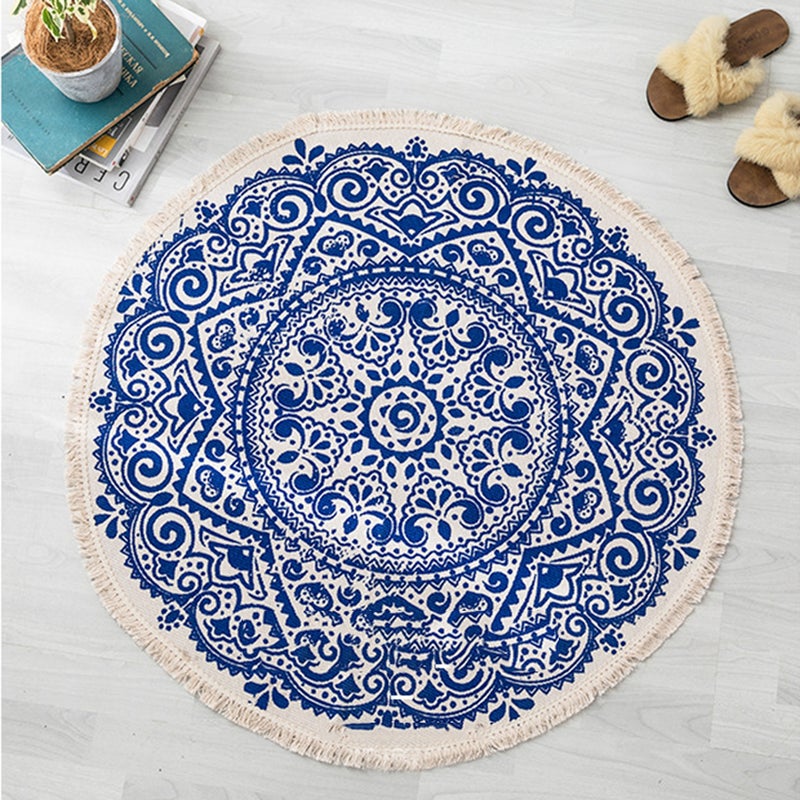90cm Round Retro Handmade Floor Rug Sofa Cover for Bedroom Living Room Study - Image 2
