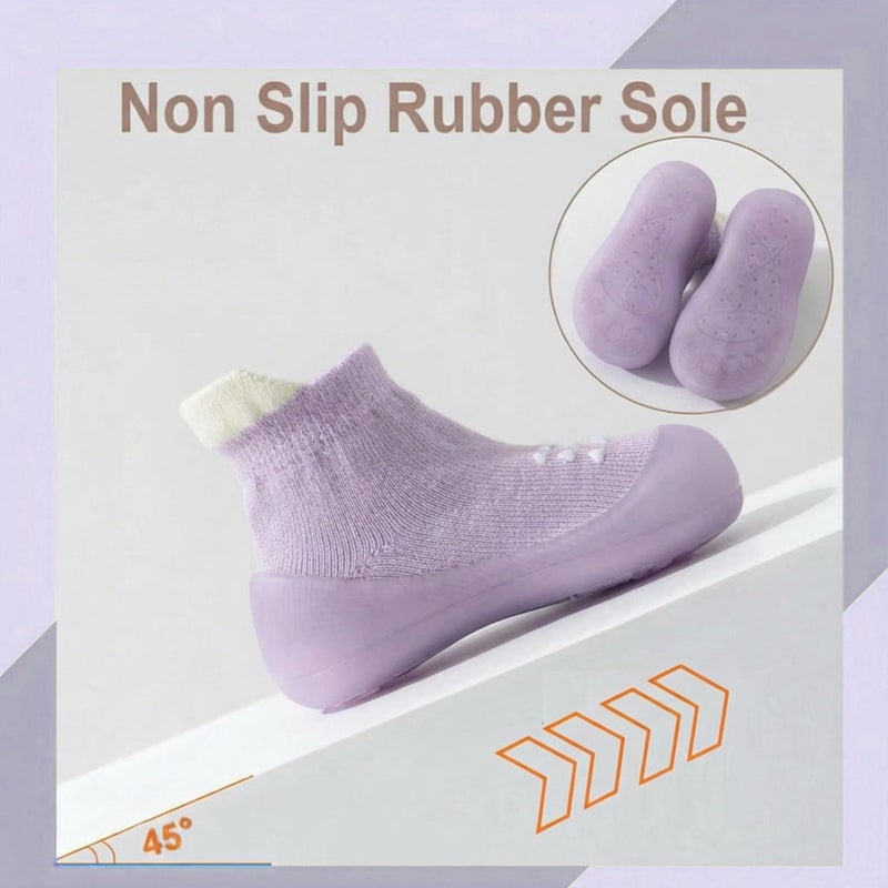Hstyle Baby Sock Shoes Toddler Walking Shoes Infant Non-Slip Slippers Soft Rubber Sole Sneakers for Baby Boys Girls 12-18 Months Purple - Image 4