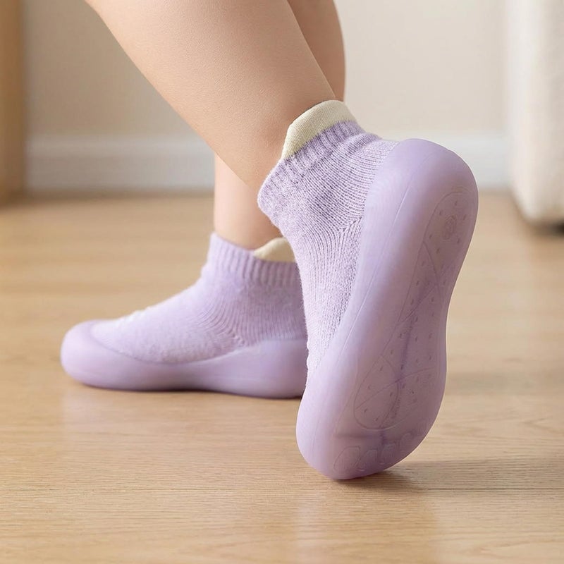 Hstyle Baby Sock Shoes Toddler Walking Shoes Infant Non-Slip Slippers Soft Rubber Sole Sneakers for Baby Boys Girls 12-18 Months Purple - Image 3