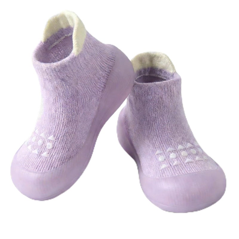 Hstyle Baby Sock Shoes Toddler Walking Shoes Infant Non-Slip Slippers Soft Rubber Sole Sneakers for Baby Boys Girls 12-18 Months Purple - Image 1