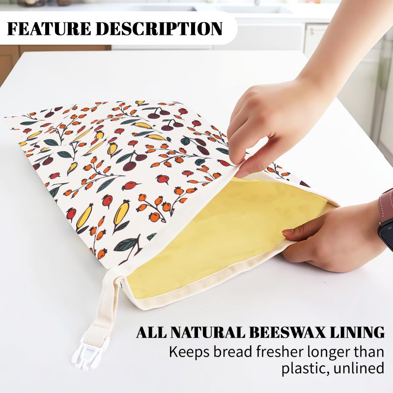 EHZYP 2 Pack Beeswax Bread Bags - 17x13 Inch Reusable Bread Storage Bags,Bees Wax Lined Bread Bags for Home Cooks fresh bread storage Easy Clean (Berry orange) - Image 2