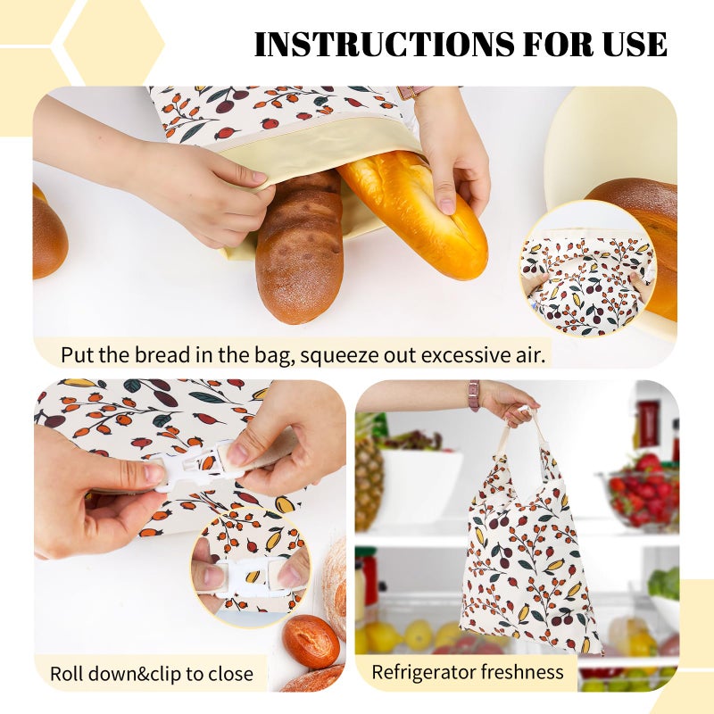 EHZYP 2 Pack Beeswax Bread Bags - 17x13 Inch Reusable Bread Storage Bags,Bees Wax Lined Bread Bags for Home Cooks fresh bread storage Easy Clean (Berry orange) - Image 5