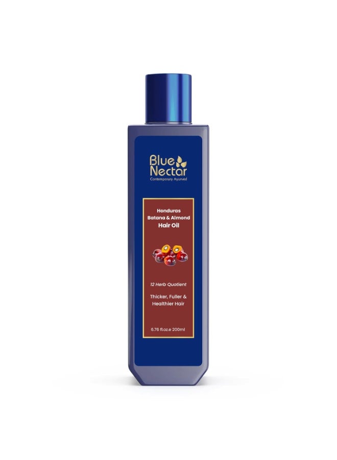 Blue Nectar Honduras Batana & Almond Hair Oil for Thicker Hair | Sourced from Honduras for Hair Growth with Organic Almond Oil | For Ayurvedic Hair Growth and Stronger Hair (12 Herbs, 200 ml) - Image 1