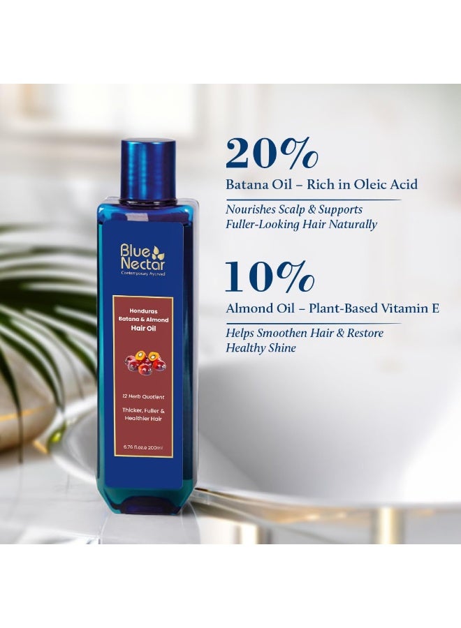 Blue Nectar Honduras Batana & Almond Hair Oil for Thicker Hair | Sourced from Honduras for Hair Growth with Organic Almond Oil | For Ayurvedic Hair Growth and Stronger Hair (12 Herbs, 200 ml) - Image 2