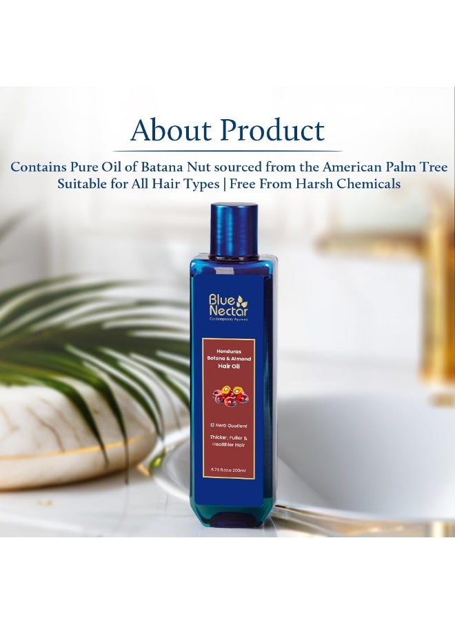Blue Nectar Honduras Batana & Almond Hair Oil for Thicker Hair | Sourced from Honduras for Hair Growth with Organic Almond Oil | For Ayurvedic Hair Growth and Stronger Hair (12 Herbs, 200 ml) - Image 3