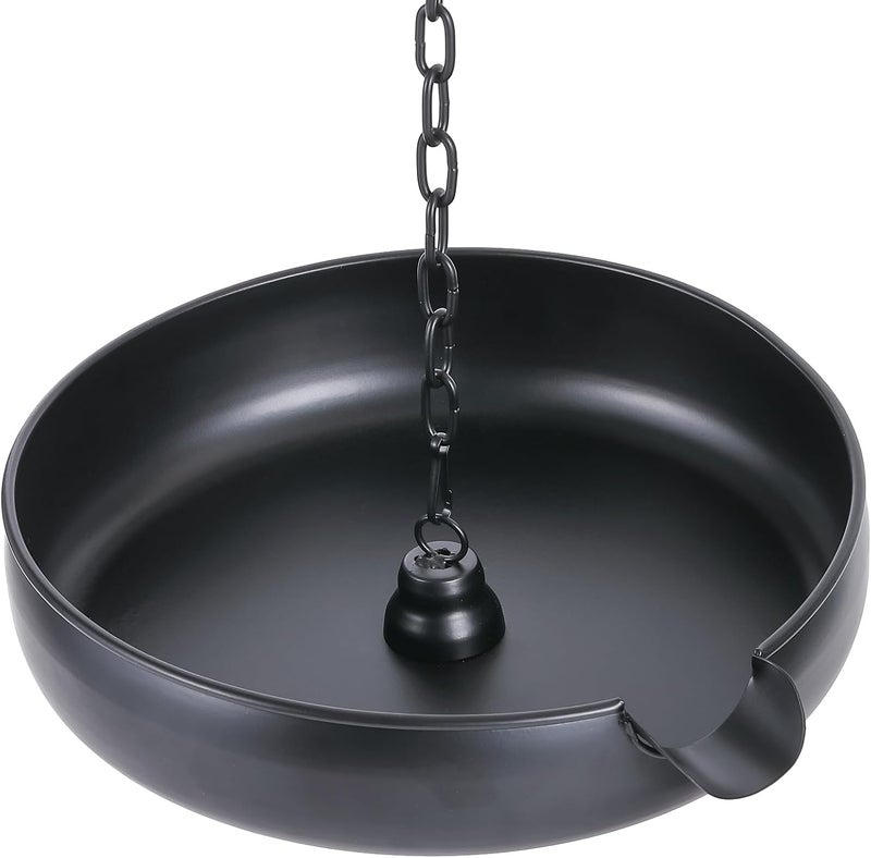 Mocome Rain Chain Anchoring Basin, Metal Bowl for Rain Chain Downspout Gutters, Black Rain Chain Basin of Chain Display for Outdoor Garden, Lawn and Patio Water Feature, 10.23 inch Diameter, 2 Inches High - Image 1