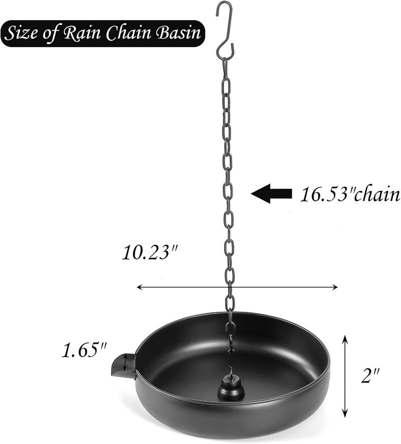 Mocome Rain Chain Anchoring Basin, Metal Bowl for Rain Chain Downspout Gutters, Black Rain Chain Basin of Chain Display for Outdoor Garden, Lawn and Patio Water Feature, 10.23 inch Diameter, 2 Inches High - Image 2