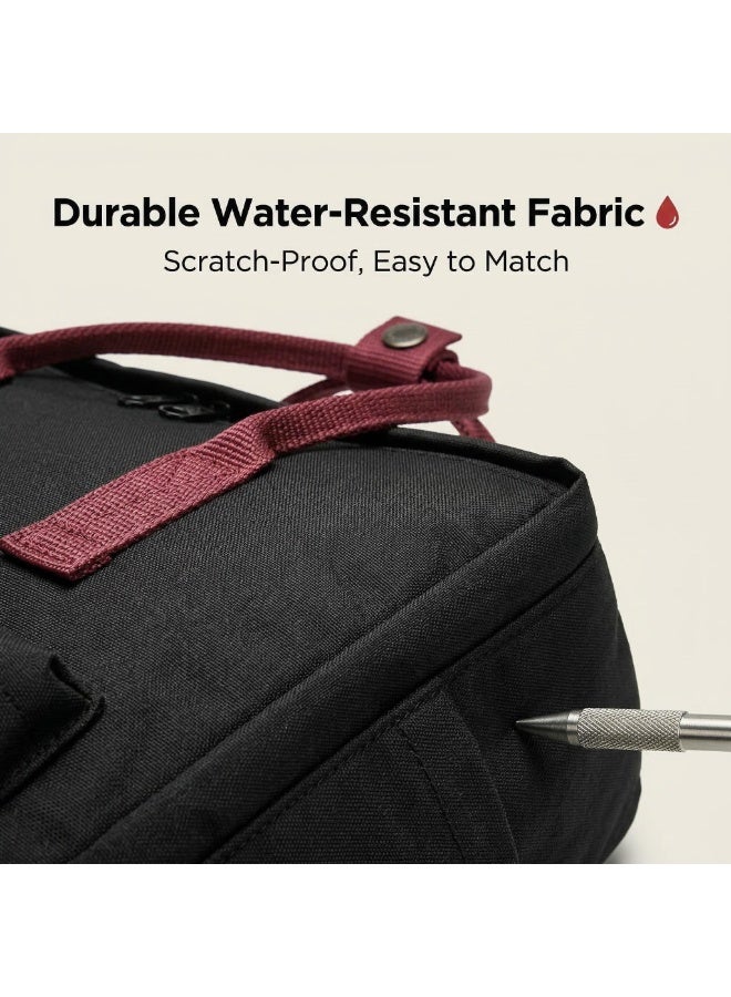 Fjallraven Classic Square Backpack for Women Men Teens, Water Resistant Lightweight Casual Daypack, Fashion School Bookbag with Front Pocket & Top Handles, Ideal for Daily Commute, Work, Travel Black Red Strap - Image 2