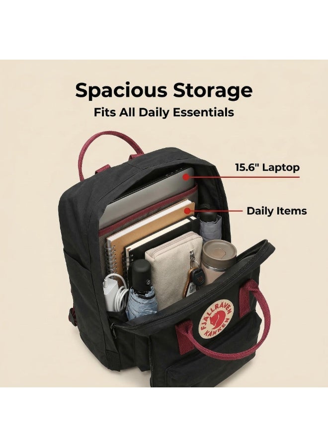 Fjallraven Classic Square Backpack for Women Men Teens, Water Resistant Lightweight Casual Daypack, Fashion School Bookbag with Front Pocket & Top Handles, Ideal for Daily Commute, Work, Travel Black Red Strap - Image 5