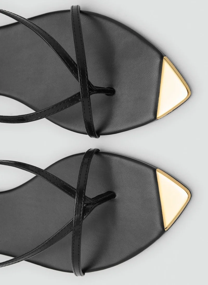MANGO Leather sandals with strap and contrasting toe
