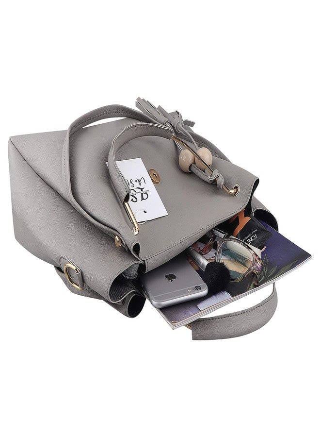 Like Style Women Hand Bags PU Rexine Flap Closure Casual Formal Ladies Shoulder Bag (Grey) - Image 5