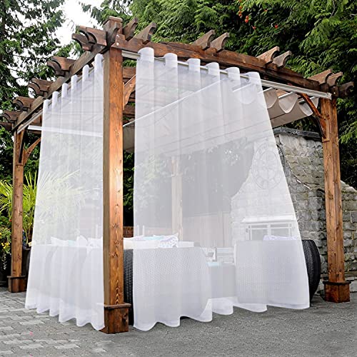 BONZER White Outdoor Sheer Curtains for Patio Waterproof - 2 Panels Wide Grommet Indoor Voile Curtain for Living Room, Bedroom, Porch, Pergola, Cabana, 100 x 108 inch, White - Image 1