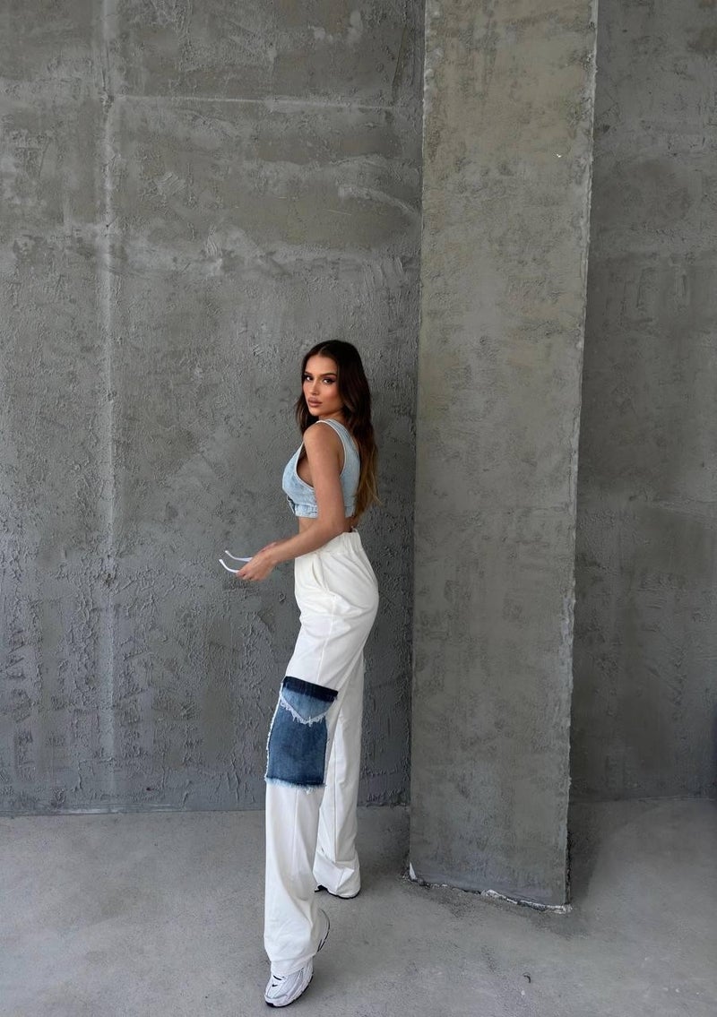 Ded Collection Women's Elastic Waist High Waist Stylish Sweatpants with Side Denim Pocket Detail  - Image 1