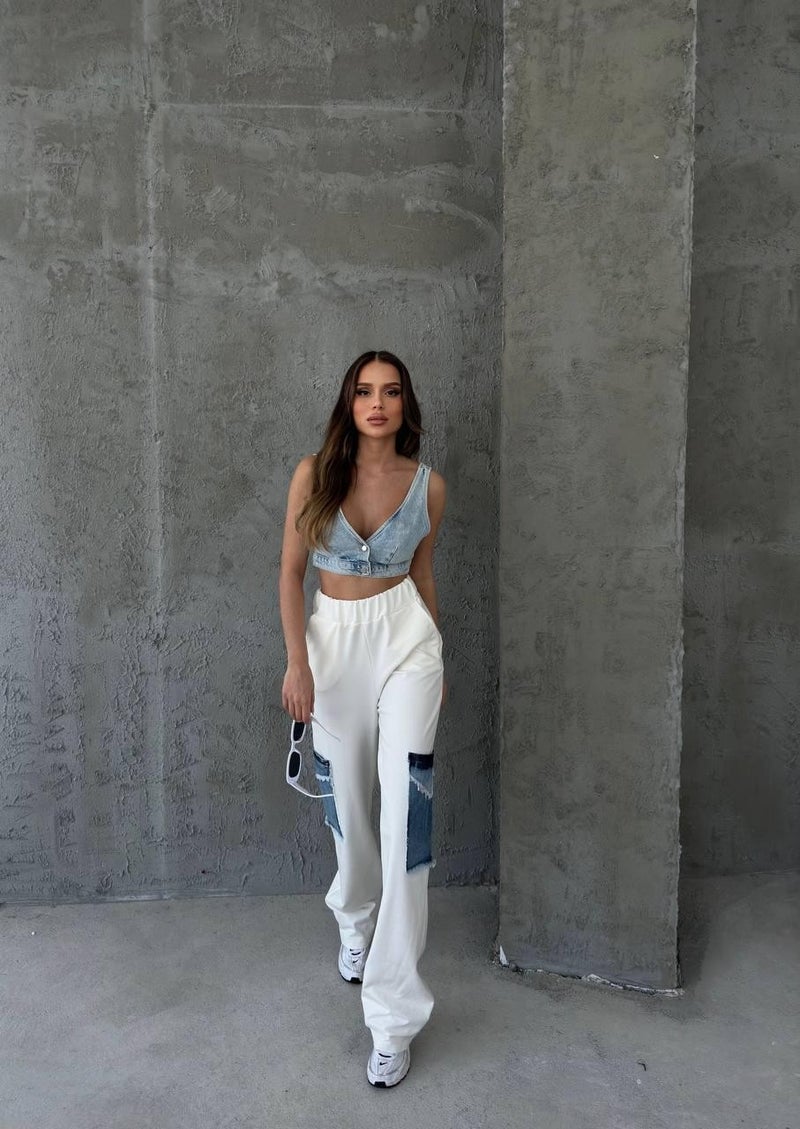 Ded Collection Women's Elastic Waist High Waist Stylish Sweatpants with Side Denim Pocket Detail  - Image 2