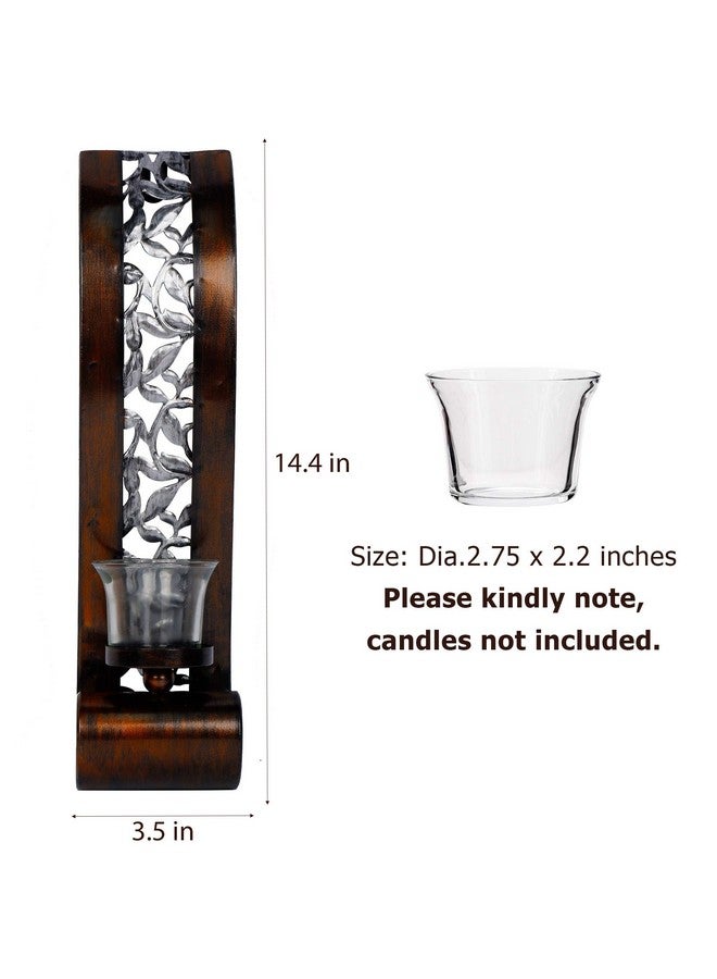 Shelving Solution Wall Sconce 14.4 x 3.5 Inch, with Tea Light Candle Holder Antique Bronze Style Metal Wall Art Decorations for Living Room, Bathroom, Dining Room and Office, Set of 2 - Image 1
