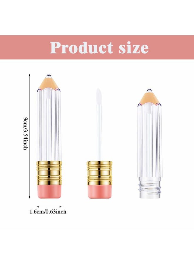 Blulu 20 Pieces Pencil Empty Lip Gloss Tubes Containers Clear Mini Refillable Lip Balm Tubes Cute Pencil Shaped Oil Bottles for Teacher Mother Gifts Women Girls DIY Keychain, 5 ml - Image 2