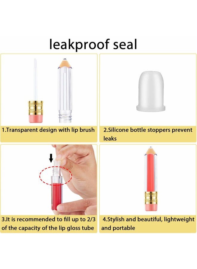 Blulu 20 Pieces Pencil Empty Lip Gloss Tubes Containers Clear Mini Refillable Lip Balm Tubes Cute Pencil Shaped Oil Bottles for Teacher Mother Gifts Women Girls DIY Keychain, 5 ml - Image 3