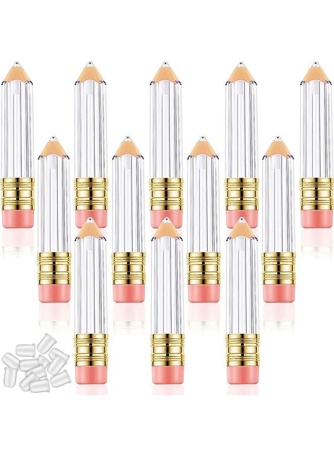 Blulu 20 Pieces Pencil Empty Lip Gloss Tubes Containers Clear Mini Refillable Lip Balm Tubes Cute Pencil Shaped Oil Bottles for Teacher Mother Gifts Women Girls DIY Keychain, 5 ml - Image 1