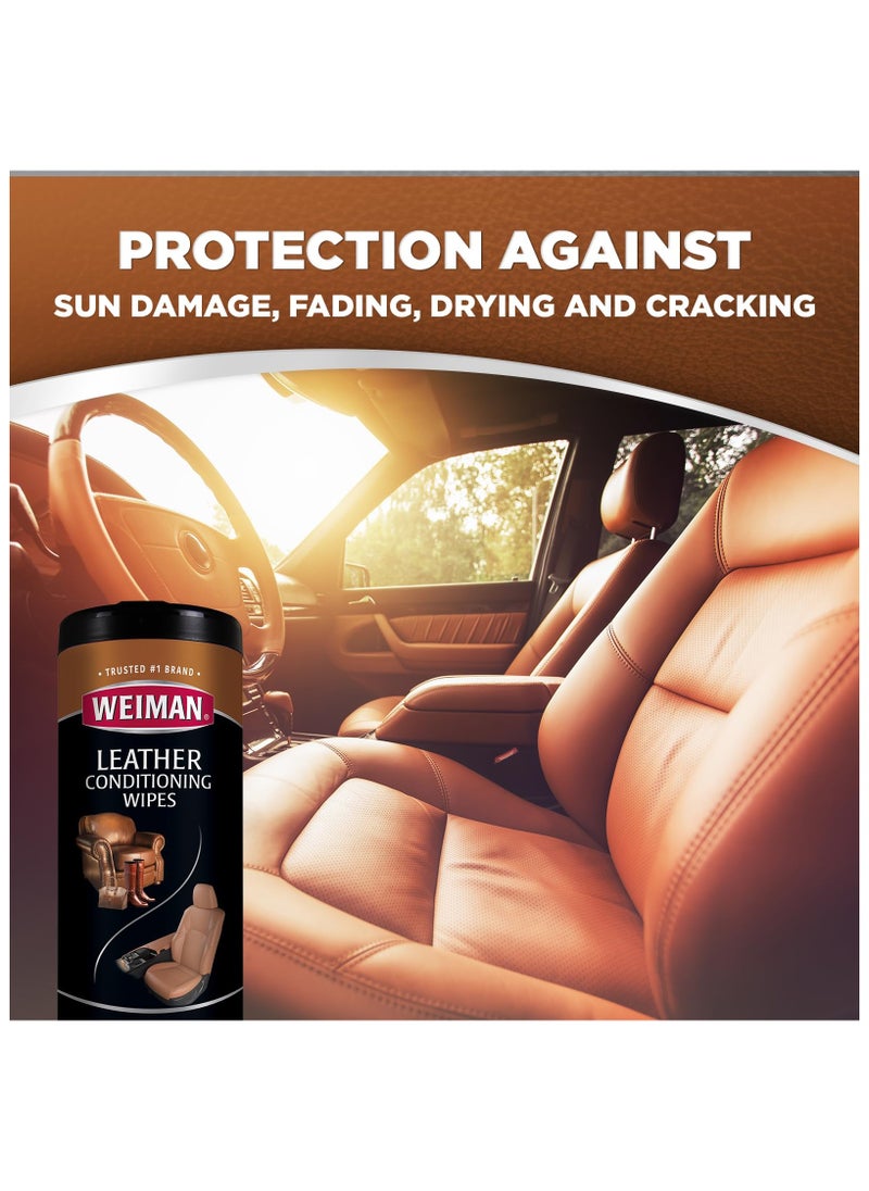 Weiman Leather Cleaner & Conditioner Wipes With UV Protection, Prevent Cracking Or Fading Of Leather Couches, Car Seats, Shoes, Purses - 30 ct  - Image 2