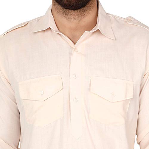 Royal Kurta رويال كورتا للرجال - بدلة باثاني قطن (42، بيج) - Image 5