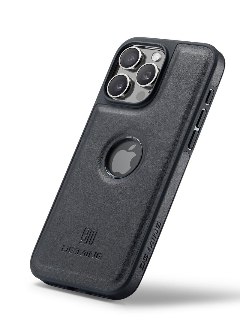DGMING Case Cover Premium Leather Back with Logo CutOut Shockproof Compatible with Iphone 16 Pro  (Black)  - Image 1